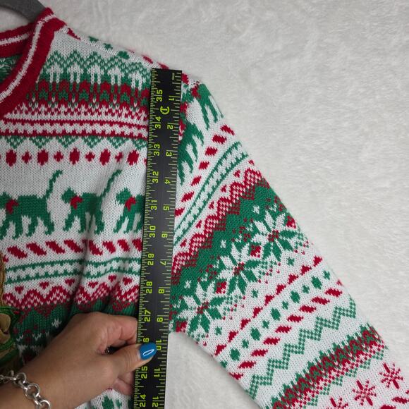 Cat Ugly Sweater Sm Santa Holidays Red Green Cat with Tie OrangeTabby Fun Unique - Picture 7 of 11